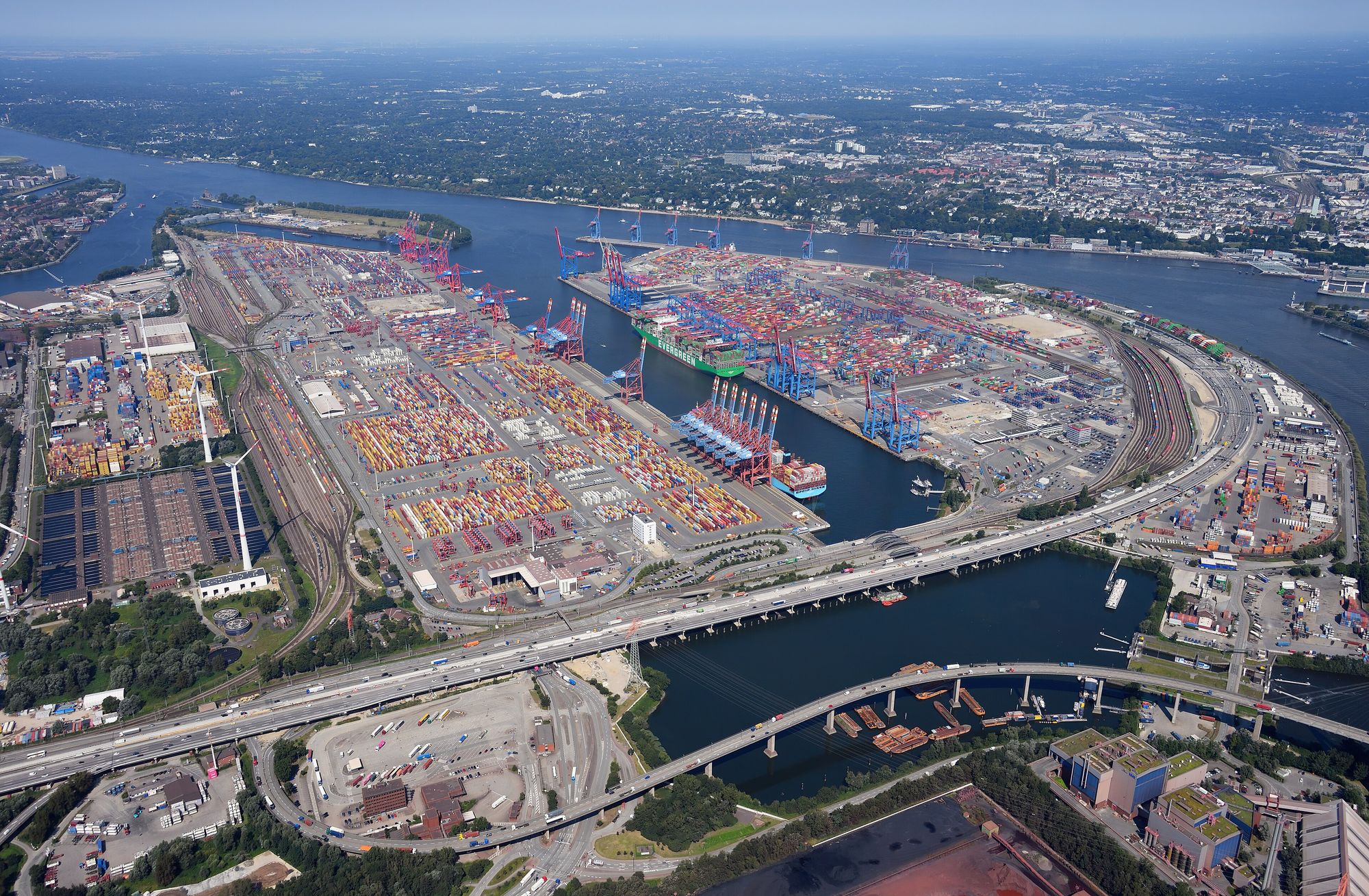 Aerial view of a large container port