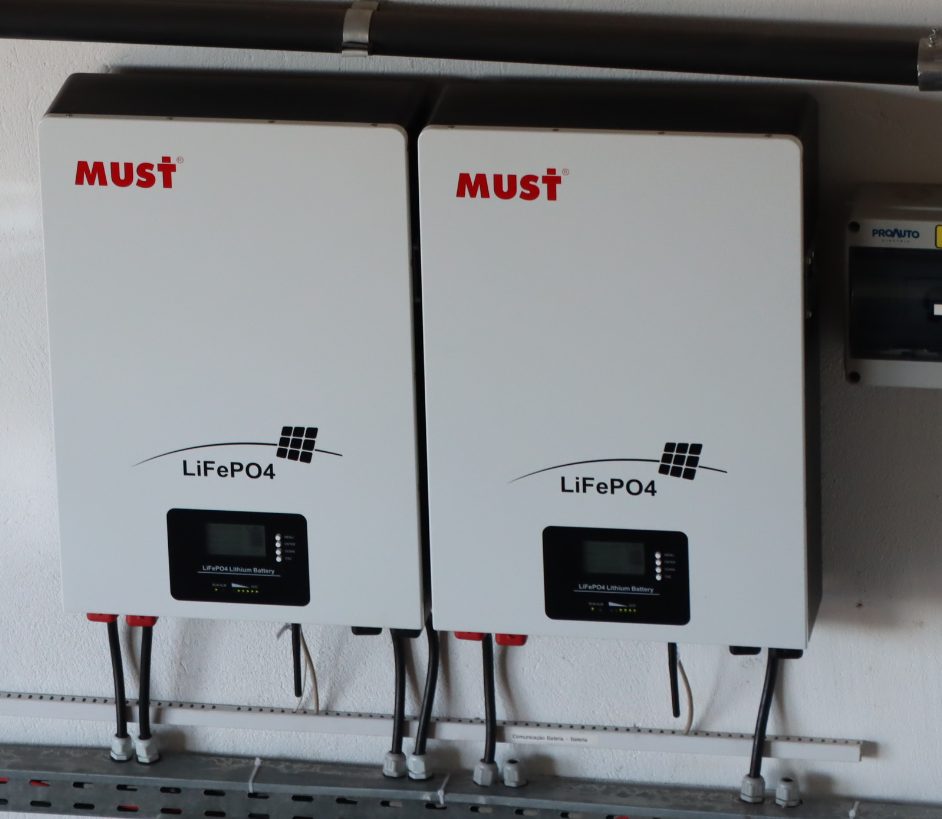 Wall-mounted MUST LiFePO4 lithium batteries in a home