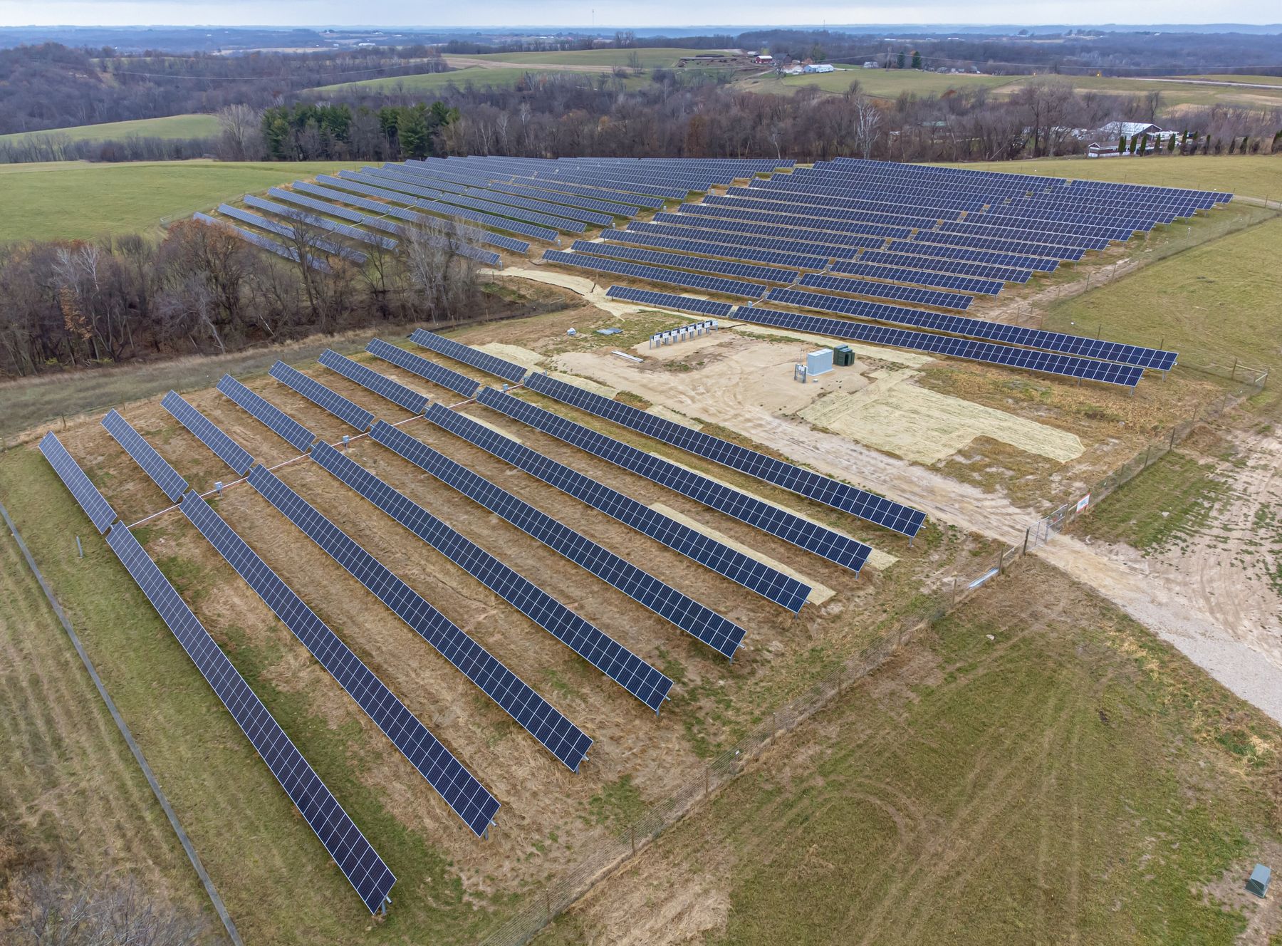 Rows of solar panels from above