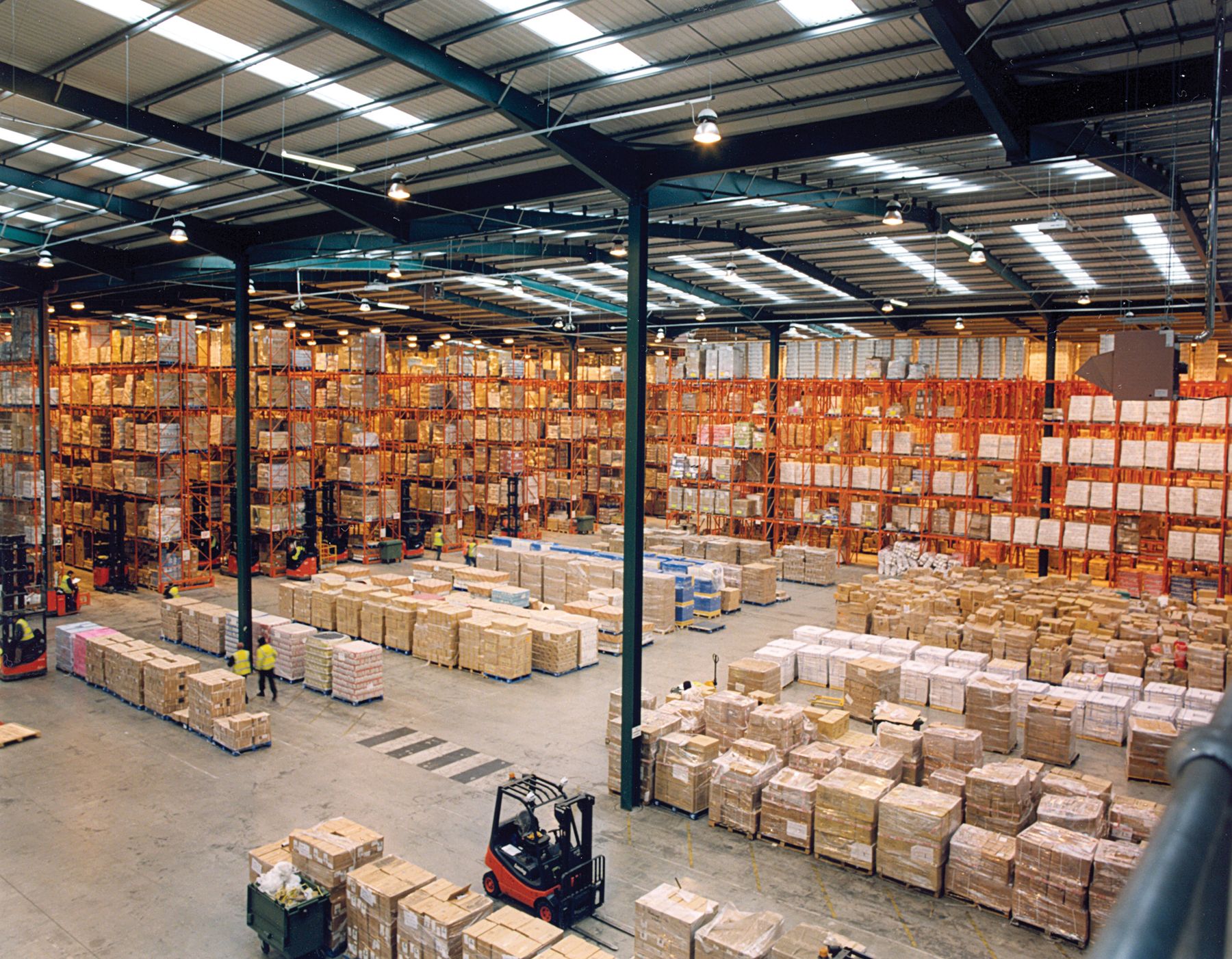 Warehouse complex with pallets of equipment